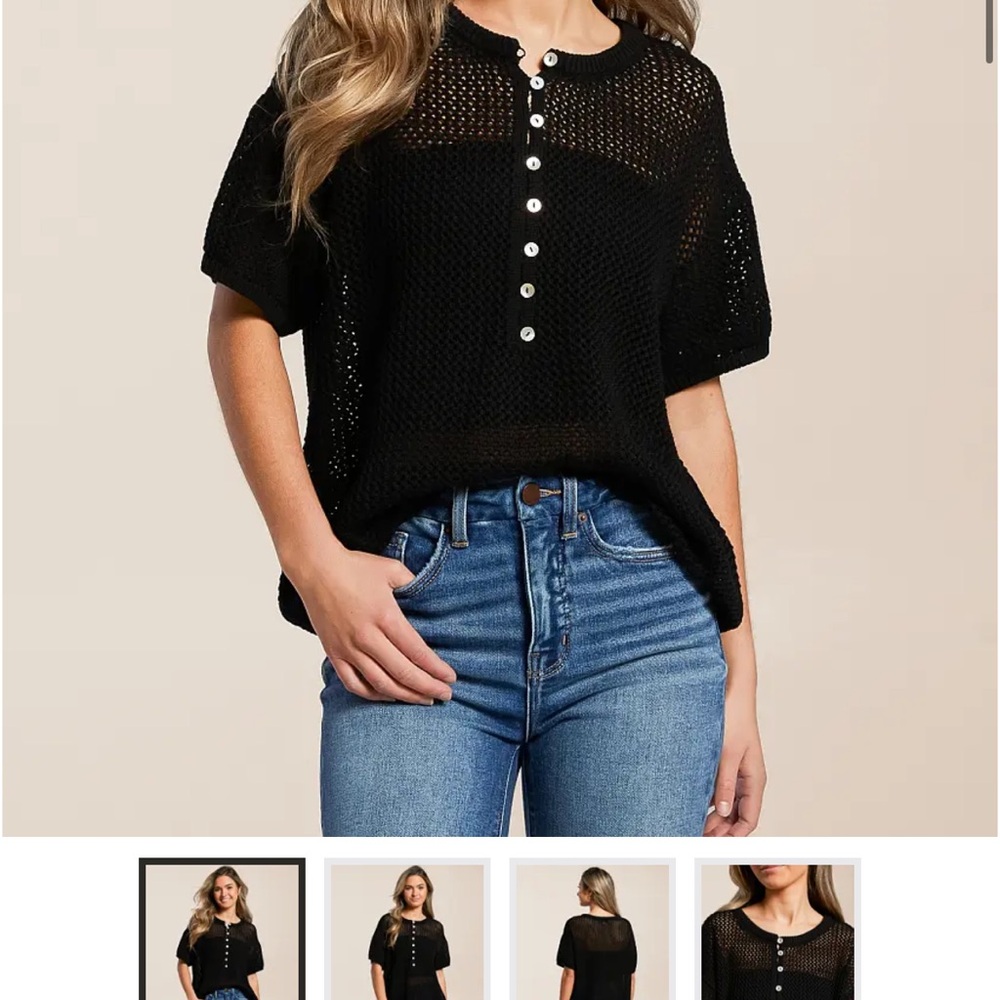 HYFVE Black Open Stitch Henley Sweater
